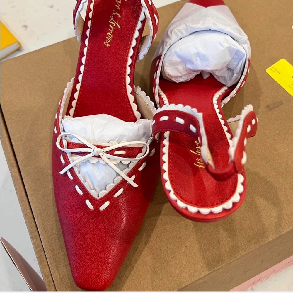 For Love And Lemons Red and White Heels - Picture 3 of 3